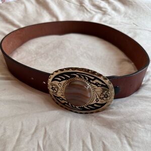 Brown Leather Belt with Ornate Buckle